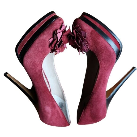 Classiques Entier Heels Platform‎ Stilettos Red Pink Burgundy Suede Flower 7.5 - Picture 8 of 12